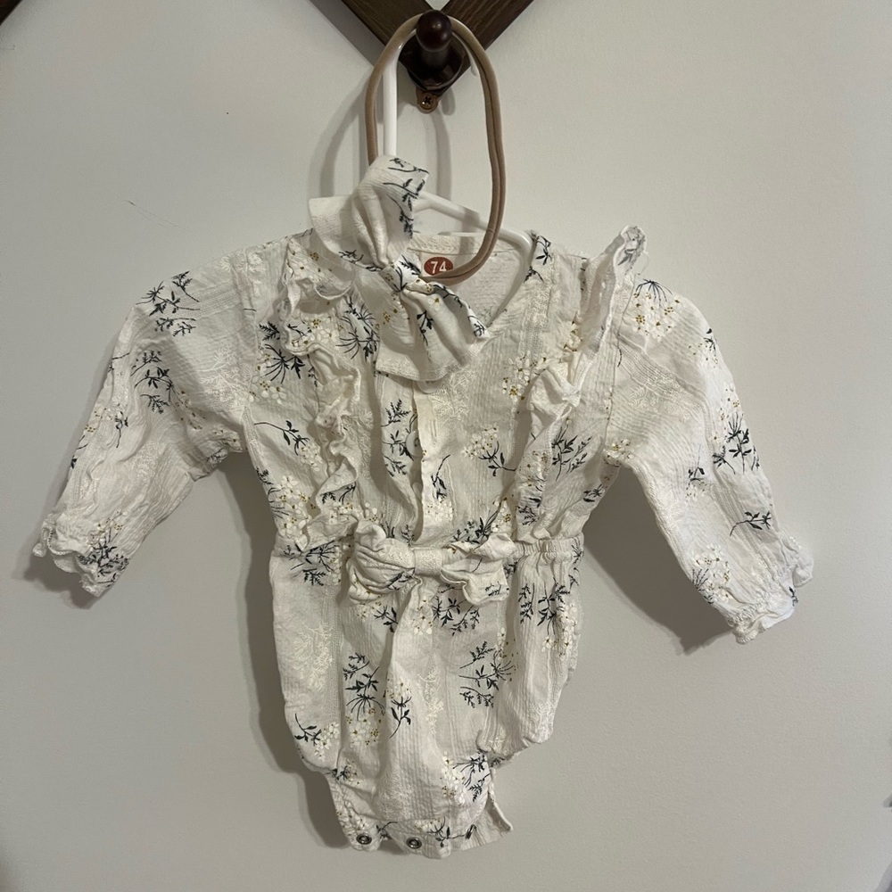 Baby girl 3 month one piece outfit with matching headband.